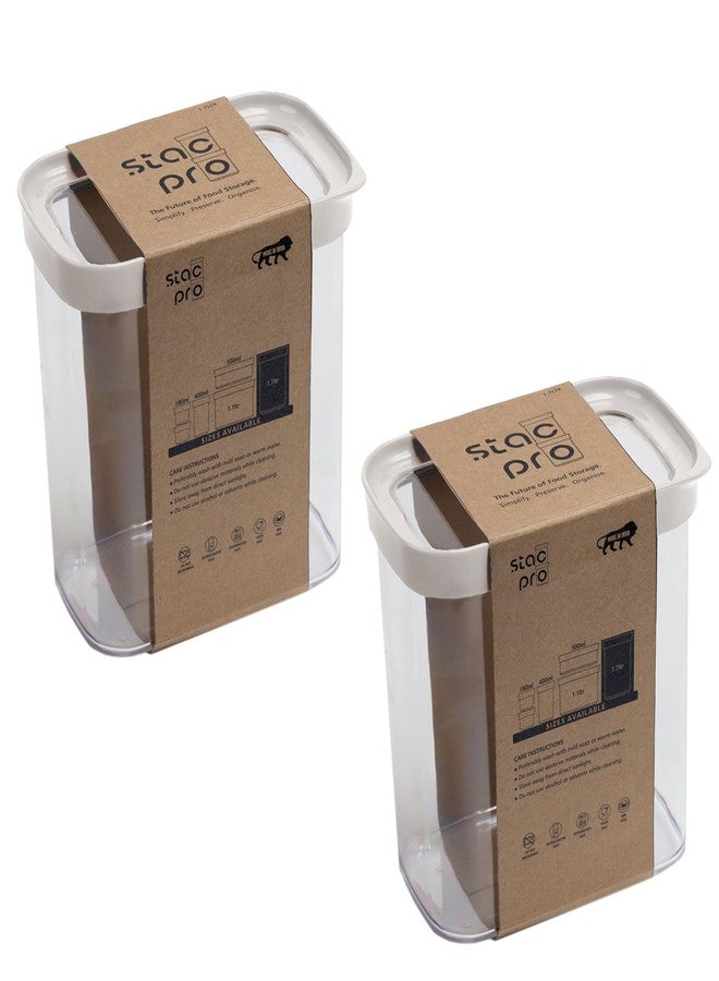 StacPro Acrylic Airtight BPA Free Kitchen Containers 1700 ML, Pack of 2 | Stackable Jar, Modular Storage, Pantry Organiser, Fridge & Dishwasher Safe, Stain Resistant, Clear & Transparent lid (White) - Image 1